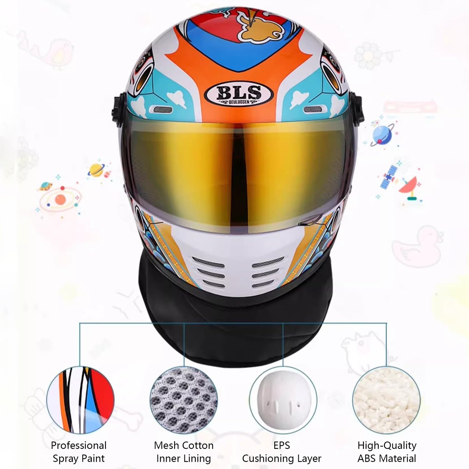 Casque Moto Enfant Casque intégral léger pour Enfants, adapté aux Enfants de 5 à 14 Ans pour draisienne Scooter, Fixation Rapide, 52-56 cm