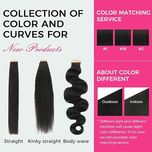 Miniatura 6 de Lashey - Extensiones adhesivas de cabello humano color negro natural, lacio, largo, 22 pulgadas, extensiones de cabello humano real, trama de piel,