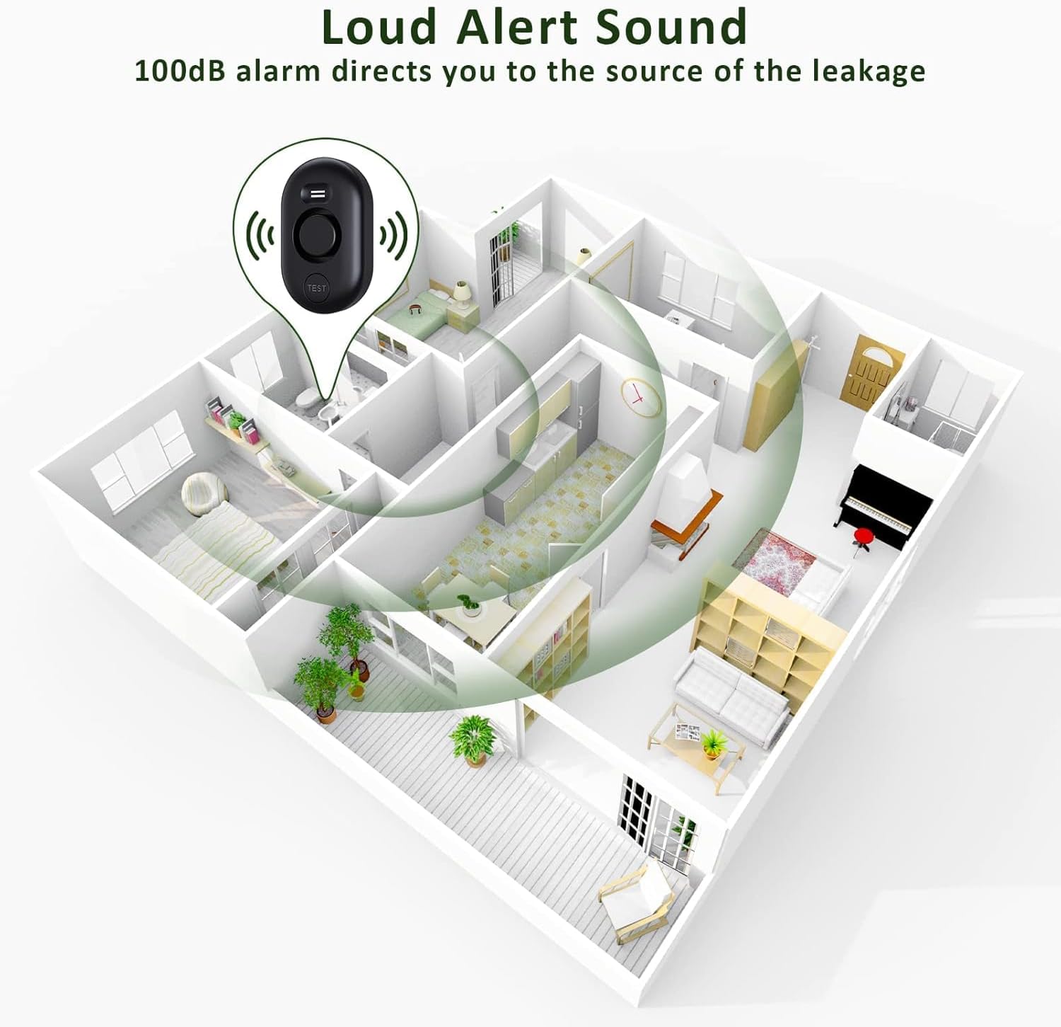 10 Pack WD60 Water Leak Detectors for Home, 100dB Water Sensor Alarm for Basement, Flood Leakage Detection Devices for Pipe/Drain/Sink/Faucet Drip,Floor Flood in Bathroom/Kitchen/Toilet/Laundry Room