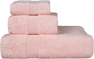 3 Piece Bath Towel Sets for Bathroom - Luxury Bath Towels Set, Extra Large Bath Towel, 100% Egyptian Cotton Towels | Lint-Free | Non-Fading Highly Absorbent | Soft, Quick Dry Shower Towels - Pink