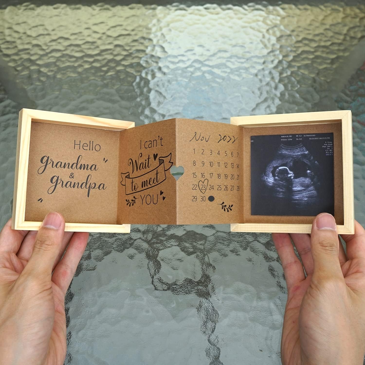 Pregnancy Announcement for Grandparents, Baby Announcement Ideas Sonogram Picture Frame Wooden Keepsake Box, First Time Grandparents Gift - Image 2