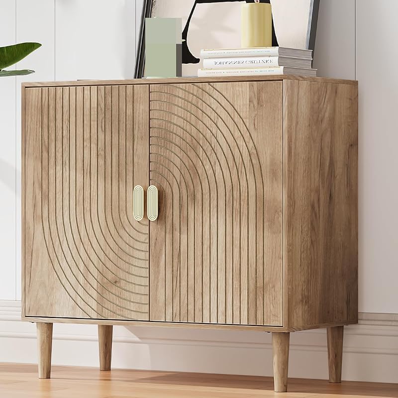 Aparador buffet con almacenamiento, aparador buffet con puertas y estante ajustable, gabinete de almacenamiento de madera, 31.3 pulgadas de ancho x 15.0 pulgadas de profundidad x 30.6 pulgadas de alto (natural)