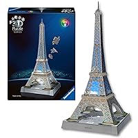 Ravensburger - Puzzle 3d Iconics Torre Eiffel LED | Puzzle 3d Bambini 8 Anni | Modellismo