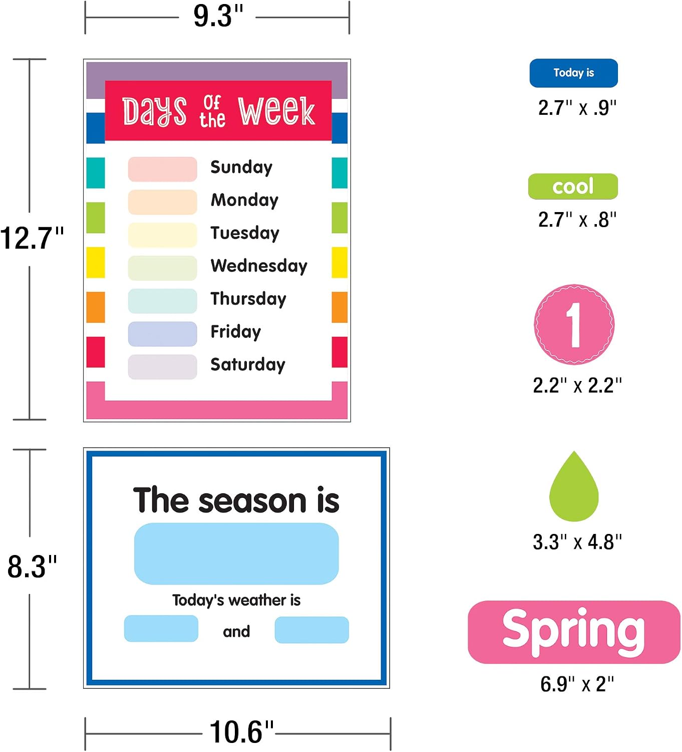 Schoolgirl Style Hello Sunshine Calendar Bulletin Board Set, Colorful, Boho Monthly Wall Calendar with Monthly Headers, Numbers, Weather and Days of the Week Chart, Rainbow Classroom Decor (94 pc)
