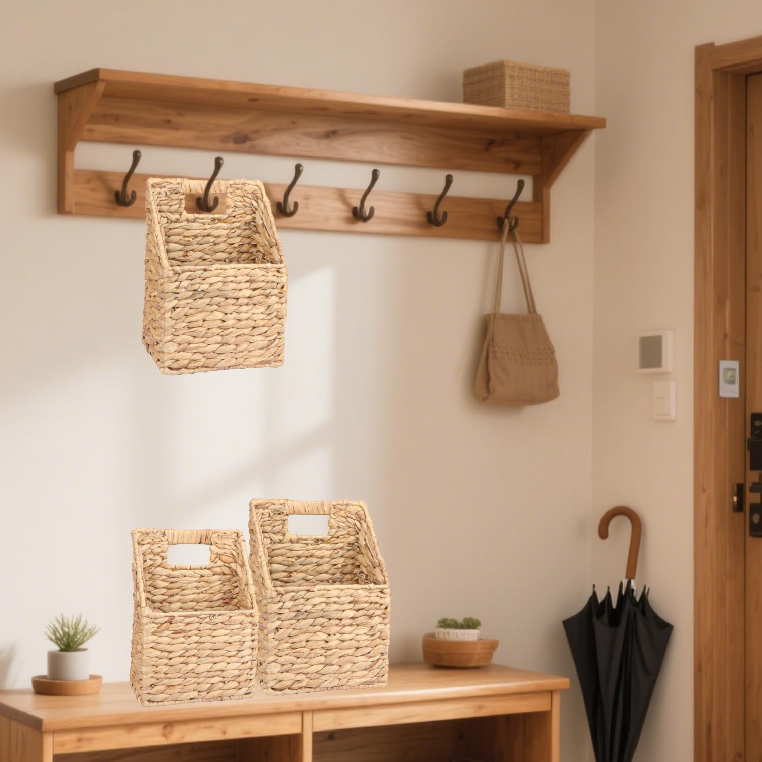 13 Inch Water Hyacinth Wicker Wall Baskets, Hanging Wicker mail Baskets for Wall, Perfect for Storage and Organization, Handwoven Hyacinth Hanging Basket, Rustic Home Decor