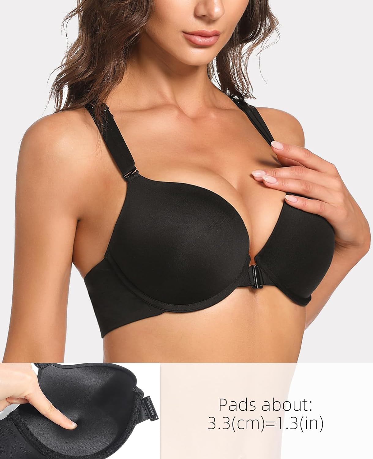 Women's Push Up Racerback Bra Front Closure Thick Padded Seamless Criss-Cross Back Underwire Bra Add Two Cup - Image 4