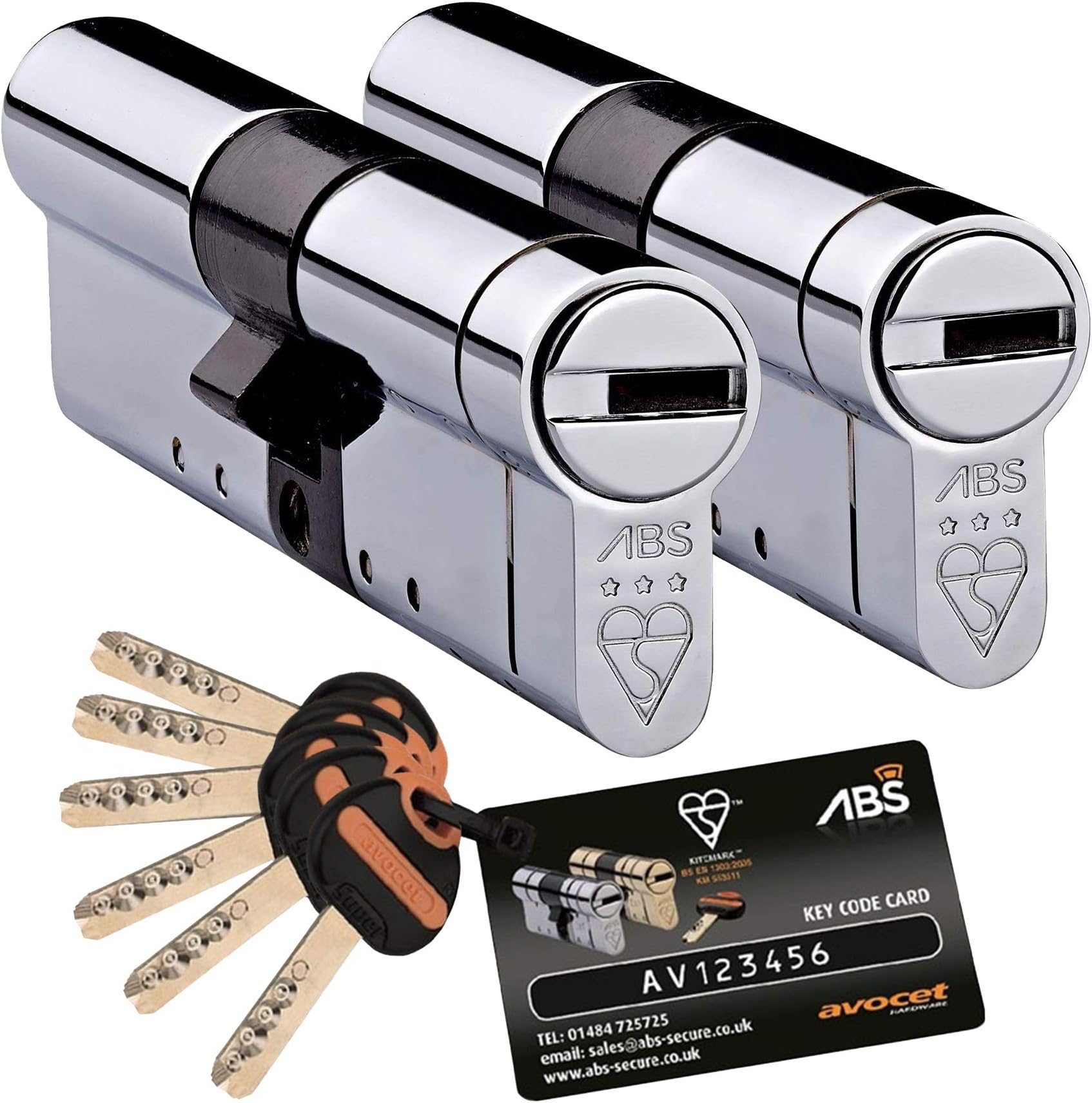 Avocet ABS HS7878 35 mm Int TS007 3 Star Ext Avocet ABS High Security Euro Cylinder Keyed Alike Pairs - Chrome