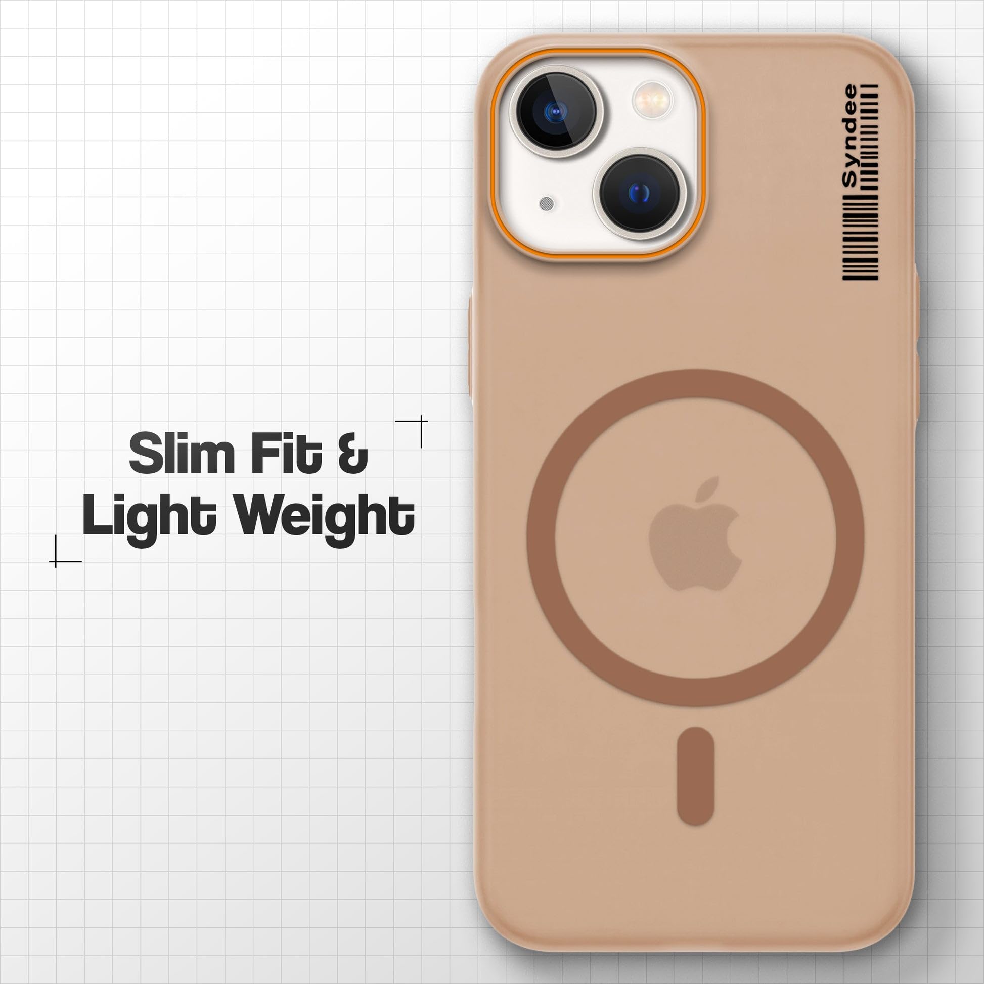 DL3 Mobilak Case Back Cover for iPhone 13 / iPhone 14, Sleek Frosted Translucent Back Only Compatible with Wireless Magnetic Accessories | Anti-Scratch Shockproof Phone Case (Brown)