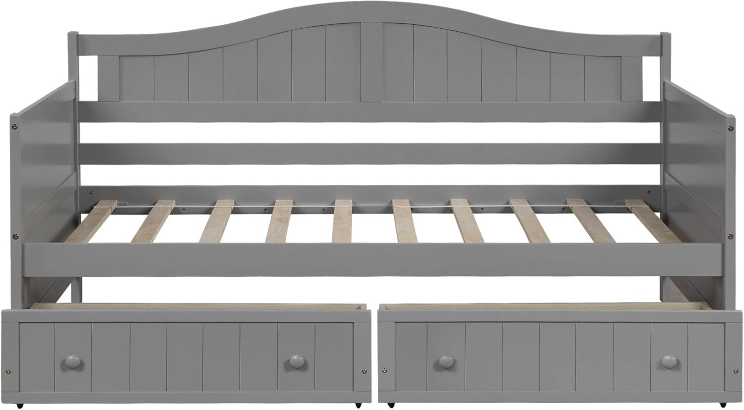 YOGALD Twin Bed Frame with Drawers, DayBed with Storage, Wooden Bed Frame with Headboard and Fence, No Box Spring Needed, for Bedroom, Kids (Gray, with Two Drawers)