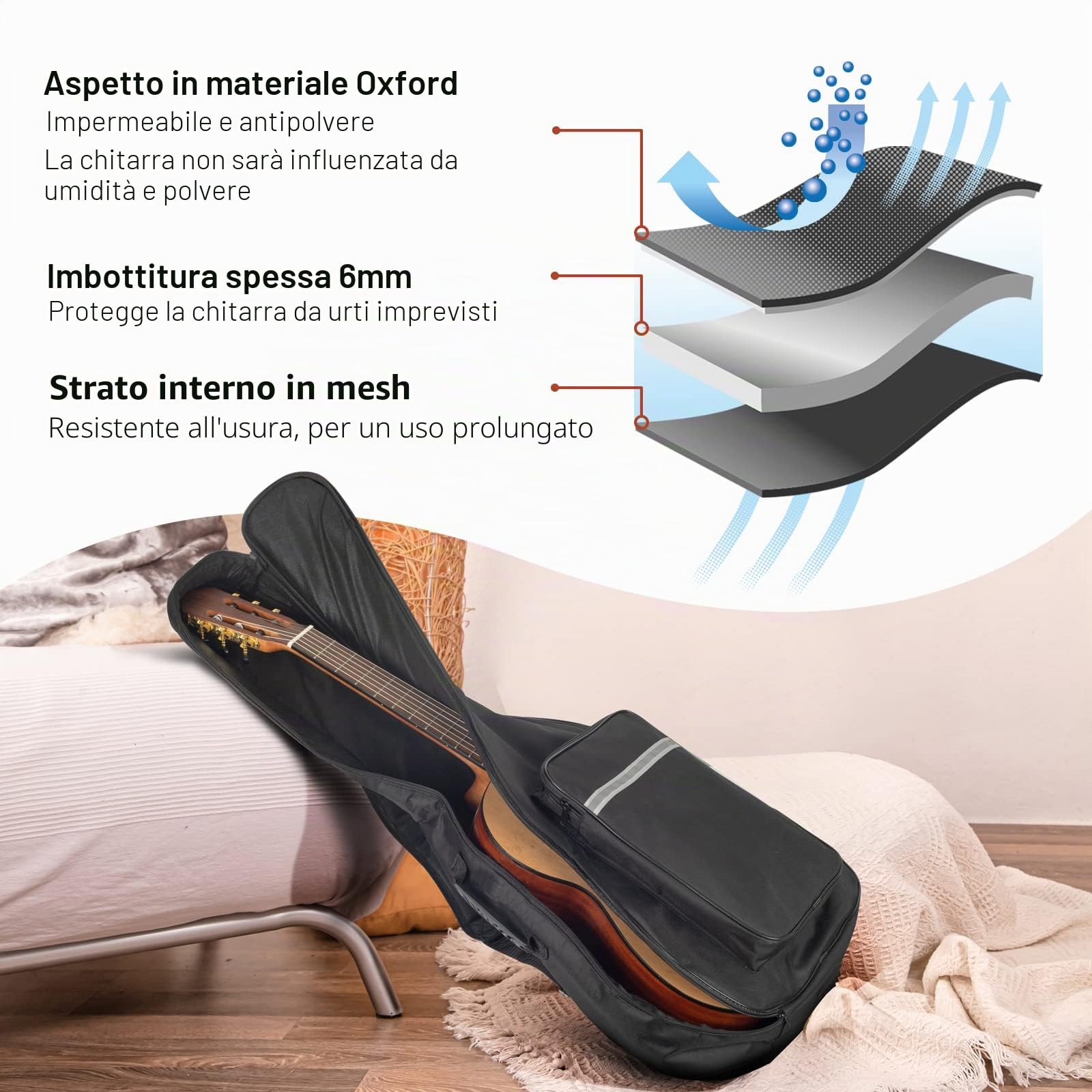 CAHAYA Borsa per Chitarra Classica con Tasca Frontale Grande per Spartiti Custodia per Chitarra Classica Moedllo CY0288