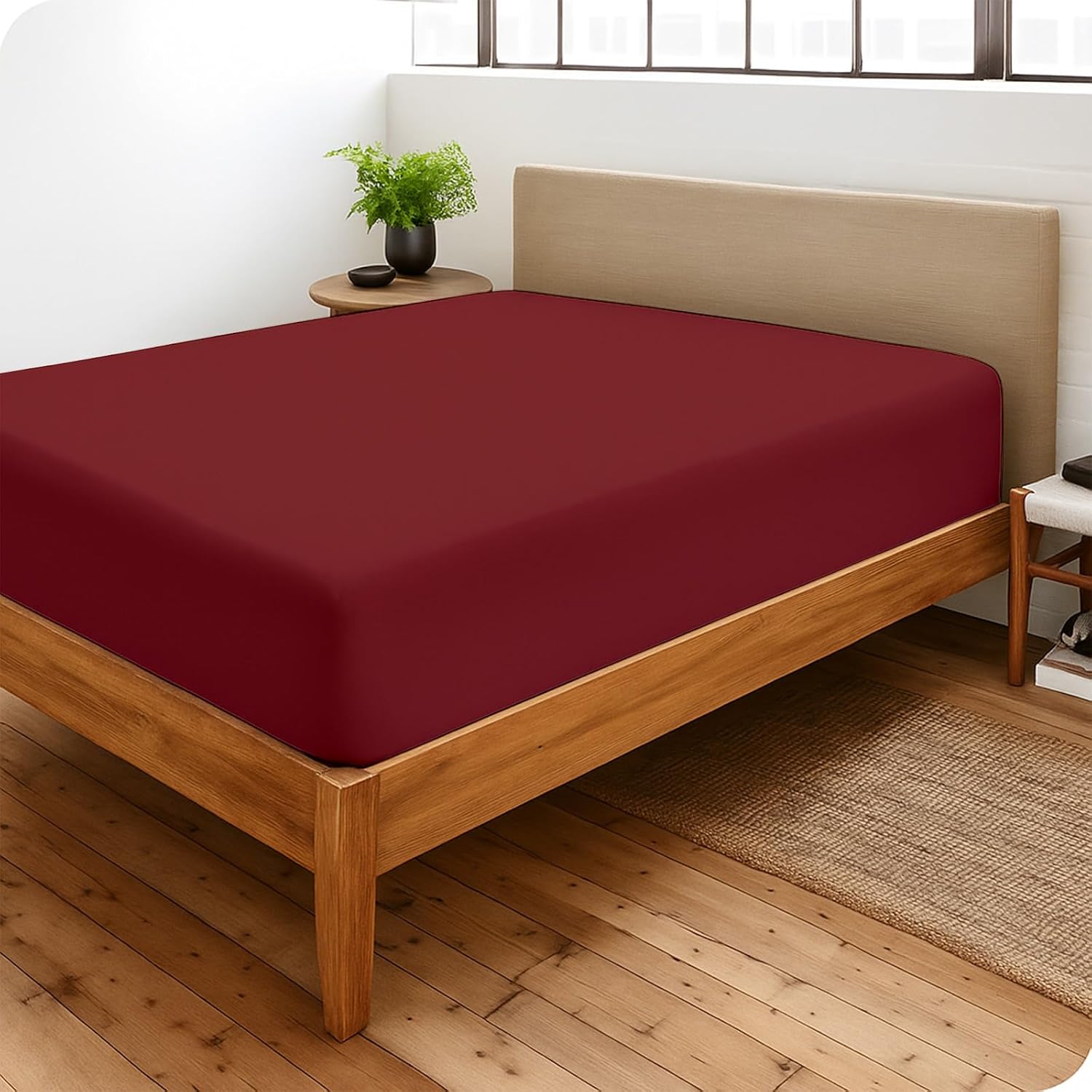 SlumberWell Queen Fitted Sheet Only, 16 Inch Deep Pocket, Soft Microfiber Hotel Style Mattress Cover, Easy Care Bottom Sheet, Burgundy Solid