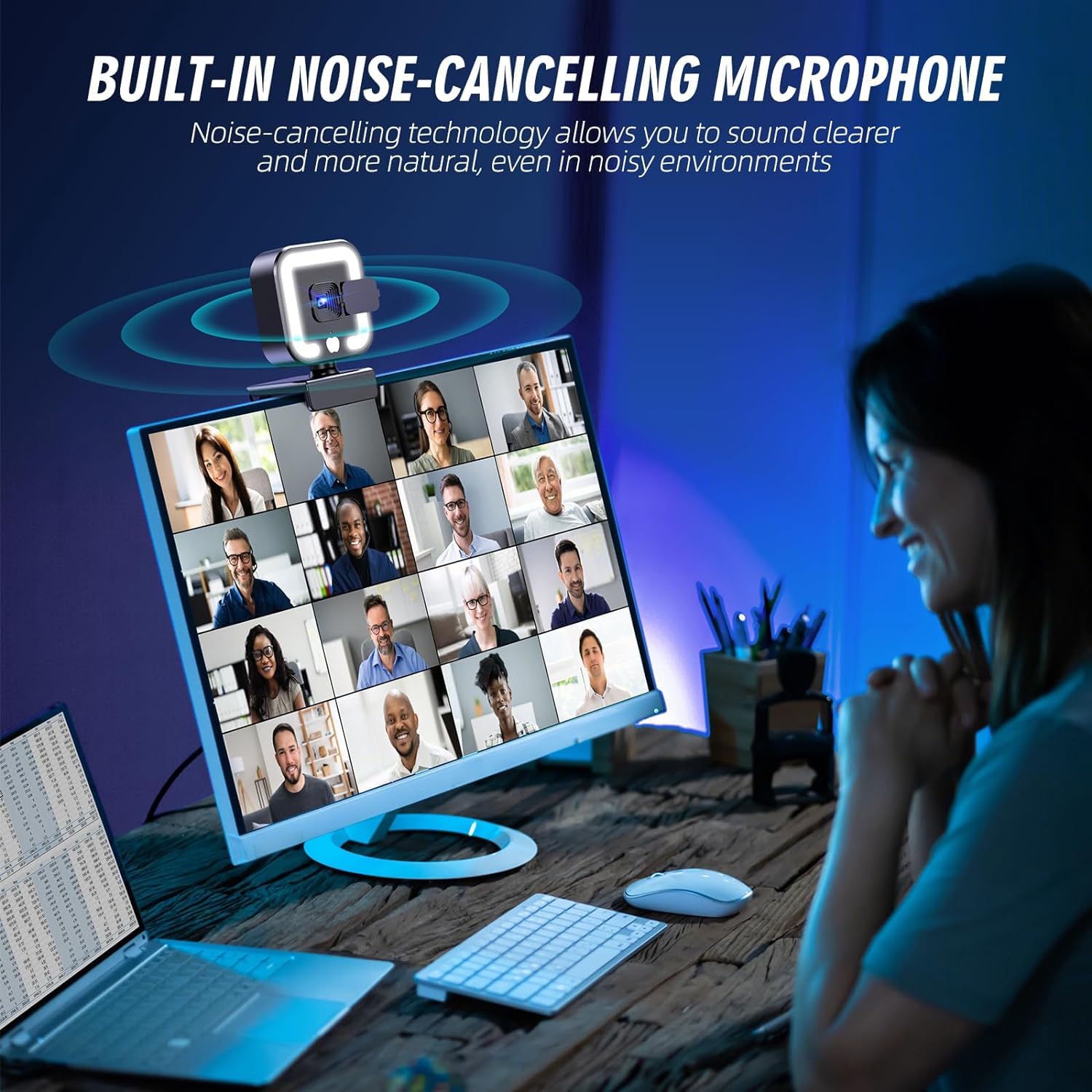 Webcam 4K con Microfono e Luce di Riempimento, Telecamera per Computer HD con Autofocus per Chiamate Video su PC, Laptop e Desktop, Lavorazione di Alta Qualità
