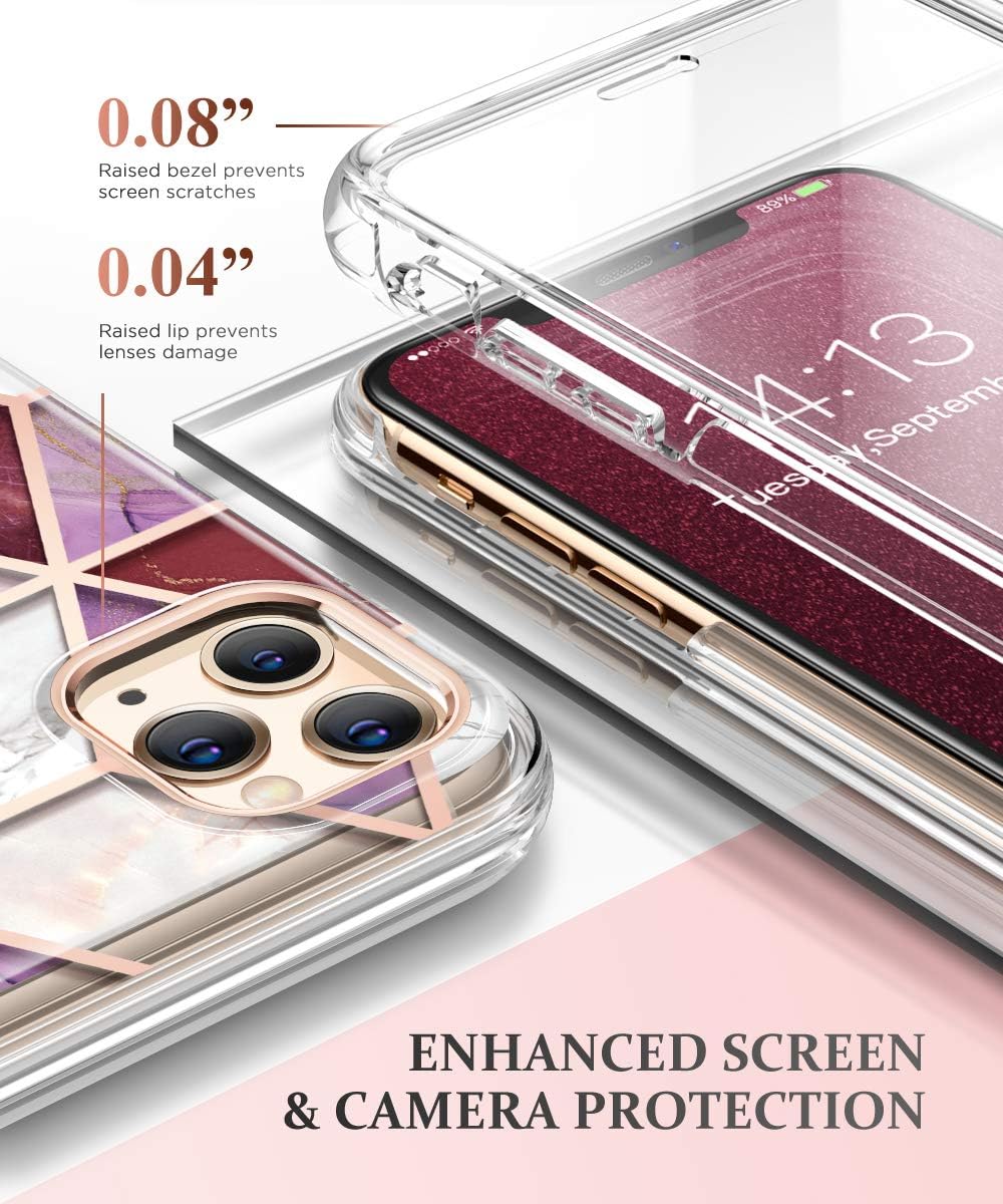 GVIEWIN Aurora Series iPhone 11 Pro Max Case 6.5 Inch, [Built-in Tempered Glass Screen Protector] Dual Layer Stylish Marble Shockproof Flexible Bumper Phone Cover Case (Red Ocher)