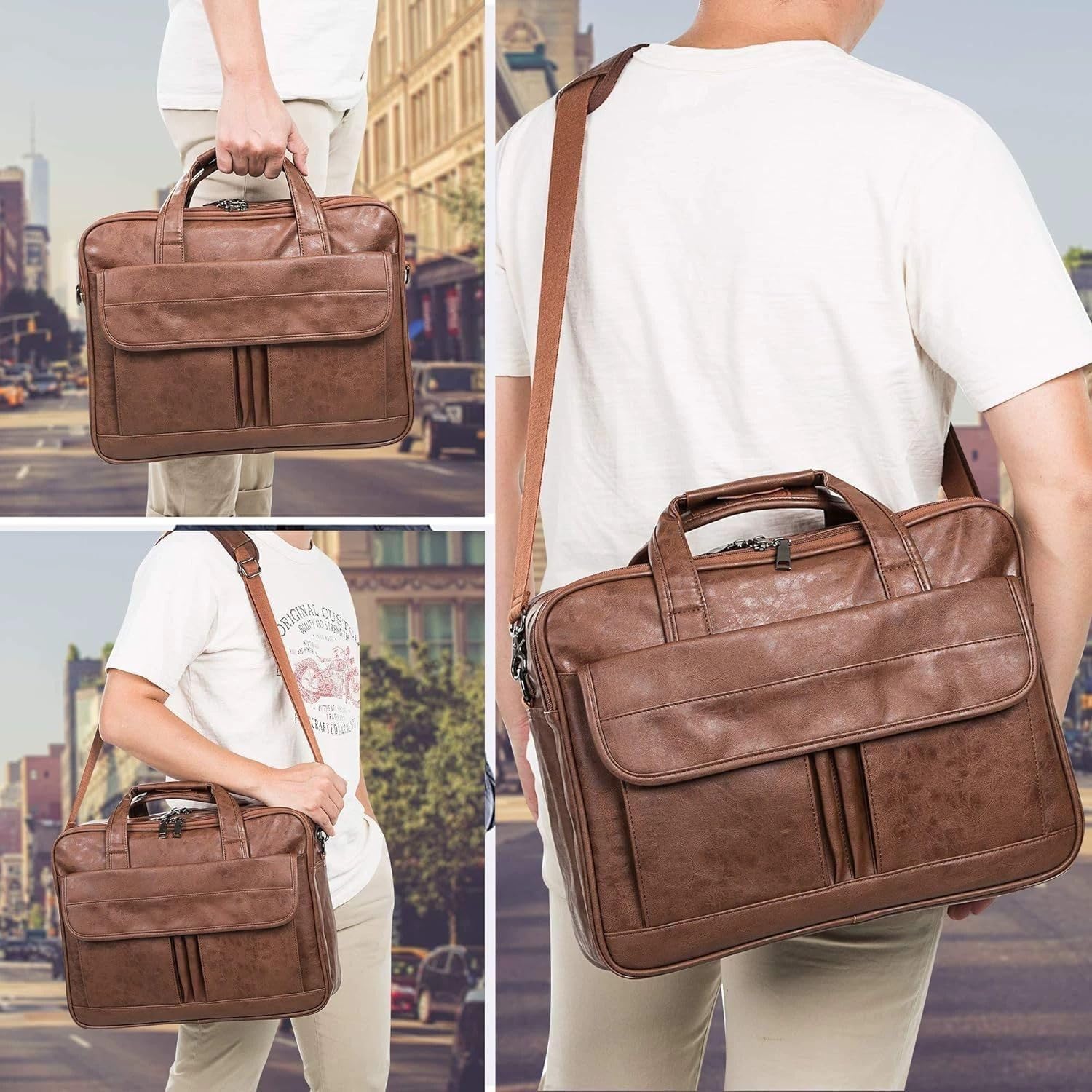Leather Briefcases for Mens Laptop Messenger Bags Large Computer Shoulder Bag Satchel Bag for Office Business Travel - Image 2