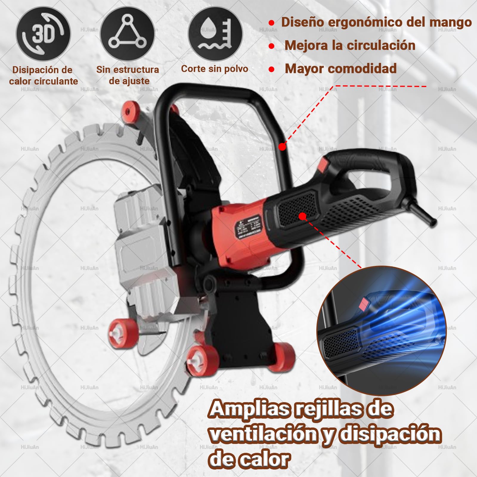 Cortadora De Pared Eléctrica De 16", Velocidad De 3000 Rpm, Sierra Circular Eléctrica Para Hormigón De 9800 W, Profundidad De Corte De 11,8", Con 2 Hojas De Sierra Y Sistema De Supresión De Polvo