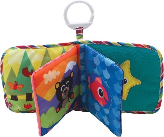 LAMAZE Classic Discovery Soft Book, Baby Books from Birth with Clip on Pram, Textured Baby Sensory Toy with Bright Colours Suitable for Babies Boys and Girls from 0 to 6 Months