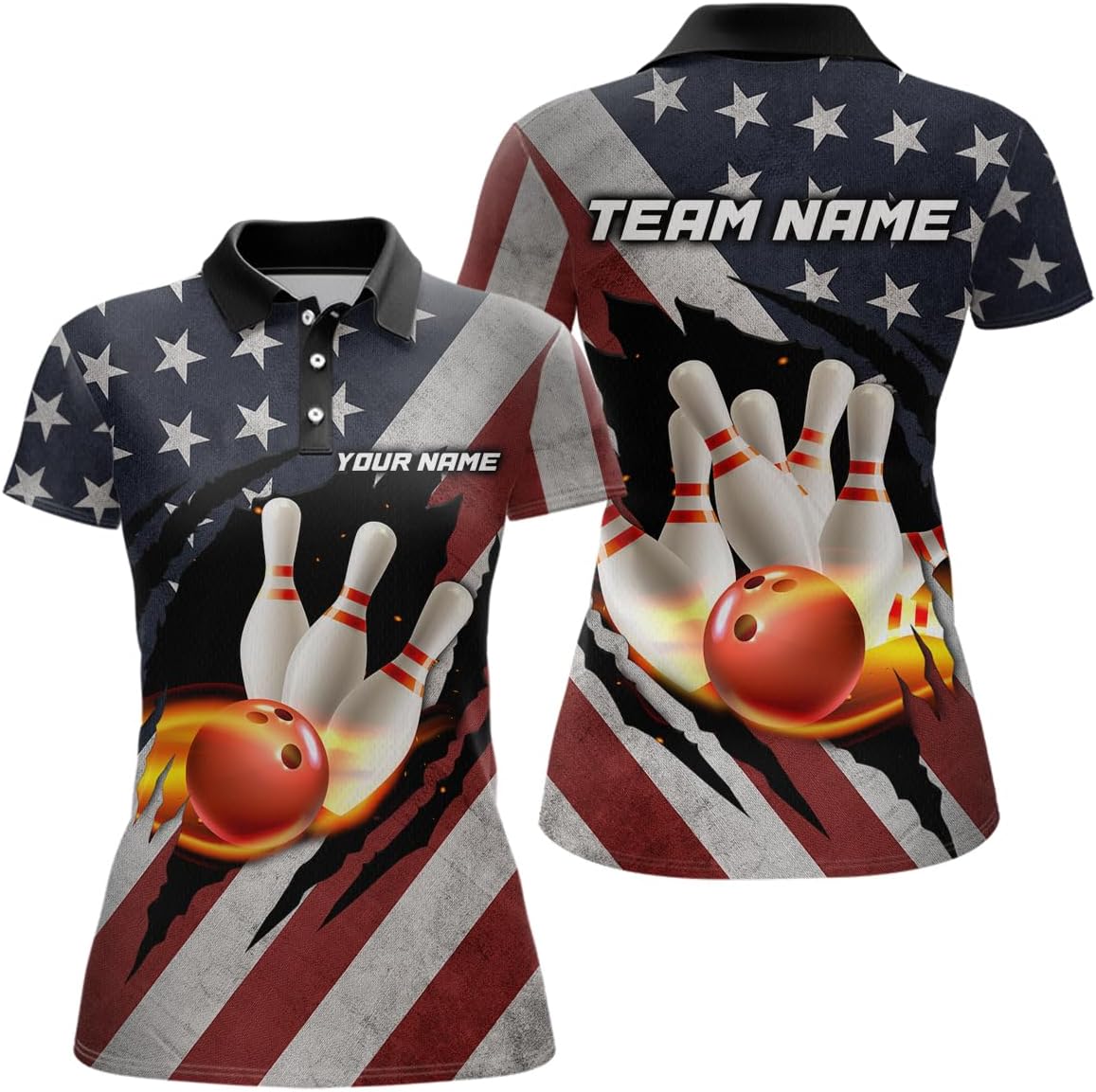 American Flag Bowling Shirts Custom Patriotic Bowling Jersey Bowl Polo Shirt for Men Women's Bowling 1/4 Zip Shirt