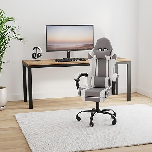 Miniatura 9 de YSSOA Silla de juegos con reposapiés, silla de jugador grande y alta, silla de oficina giratoria ajustable estilo carreras, sillas ergonómicas de