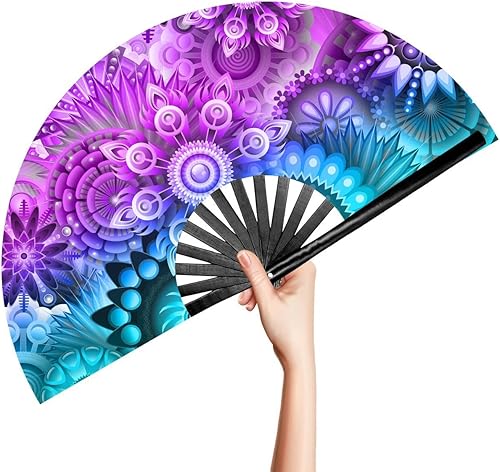 Miniatura 7 de OMyTea Pride Rainbow Fan - Ventilador de mano plegable grande para hombres y mujeres, para EDM, festival de música, club, evento, fiesta, baile,