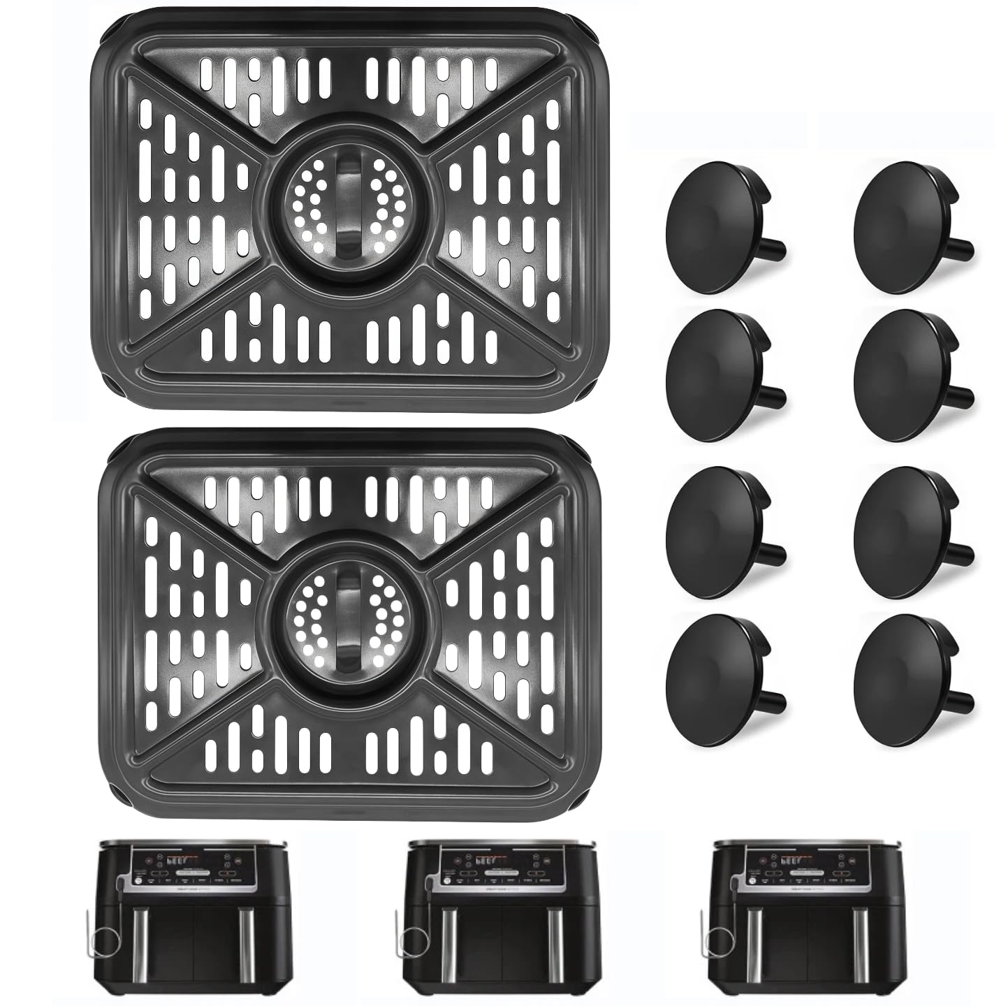 Air Fryer Replacement Crisper Plate for DZ401 DZ550 10QT, Non-Stick Grill Pan & Tray for Ninja Foodi 10 Quart 2-Basket, Air Fryer Accessories with Rubber Bumpers, Dishwasher Safe (DZ401 2pcs)