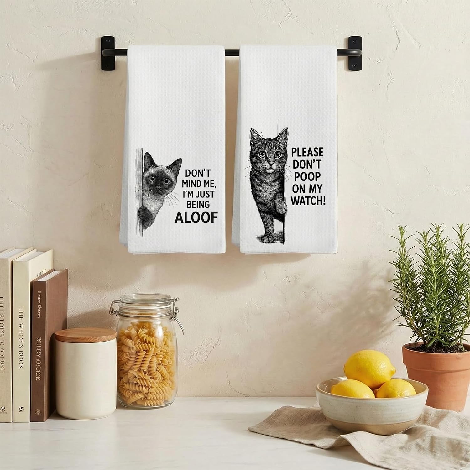 2 Pack Funny Cat Hand Towels, Pet Lover Decor, 16x24 Inches image 3