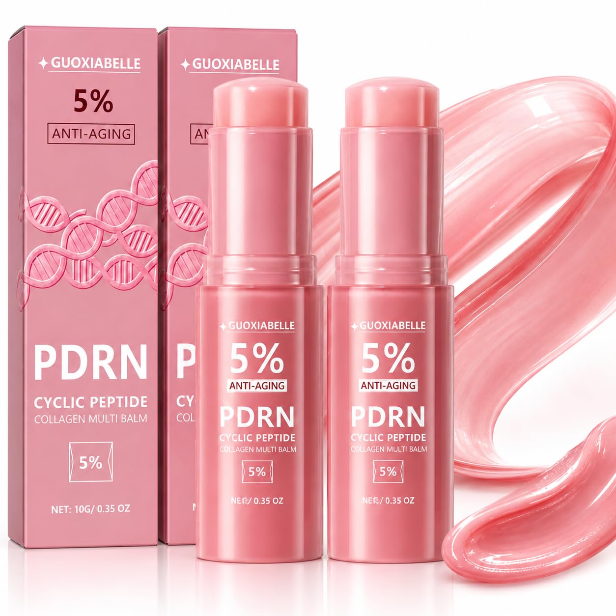 PDRN Eye Balm Stick 2 Pack – Collagen Multi Balm with Peptides & Pink B12, Hydrating Under Eye Stick for Smile Lines, Face & Neck, Twist-Up K-Beauty Skincare, 0.35 Oz Each (Bigger Than Standard)
