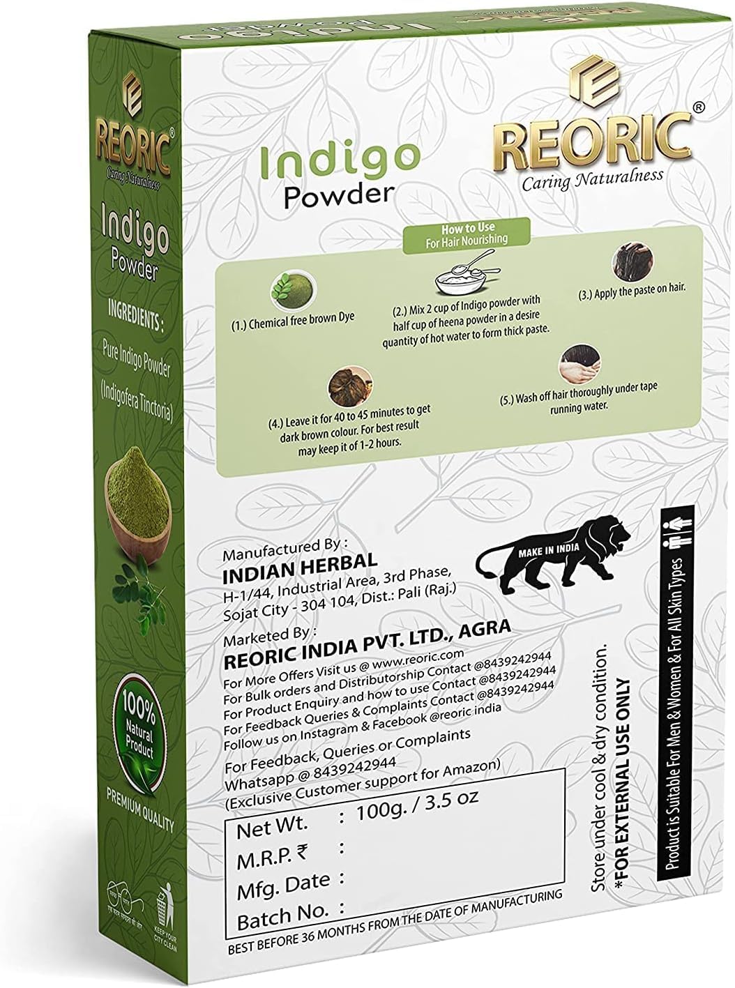 QURA Amla proszek i indygo proszek do wzrostu włosów, proszek amla, indygo w proszku, indygo, organiczny proszek do włosów, farba do włosów dla kobiet bez amoniaku (200 g, 2 sztuki)