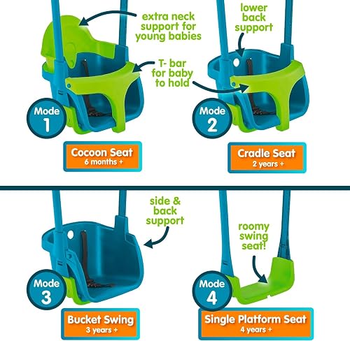 TP Toys Quadpod 4-in-1 Growable Swing Seat Green, Outdoor Playground Baby Swing Seat with Adjustable Ropes and Safety Strap, Toddler Swing for Gardens and Playgrounds, Kids 6 months - 8 years One Size - 6