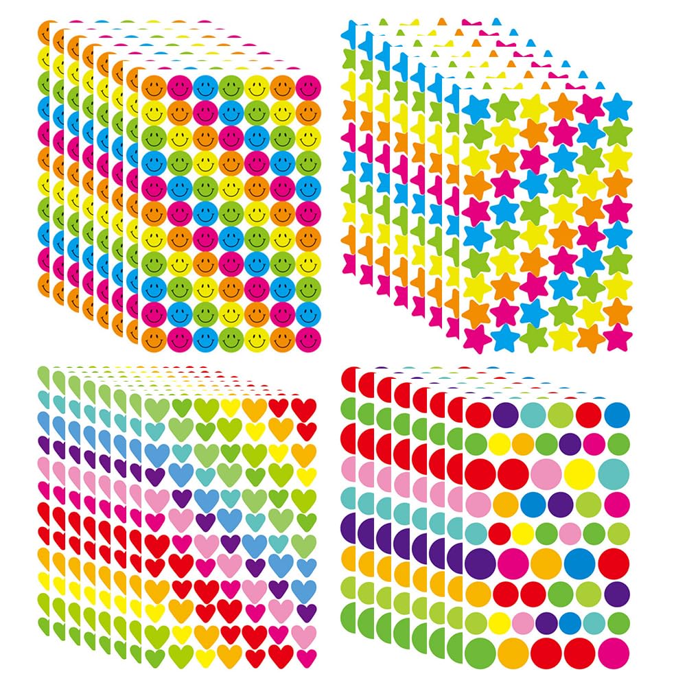 Pegatinas Para Niños,Pegatinas Infantiles,2216 Piezas Pegatinas De Estrella Smiley Stickers,Incluidos Corazones,Estrellas,Puntos,Smiley,Para Trabajos Creativos,Bricolaje,Recompensas Para Niños