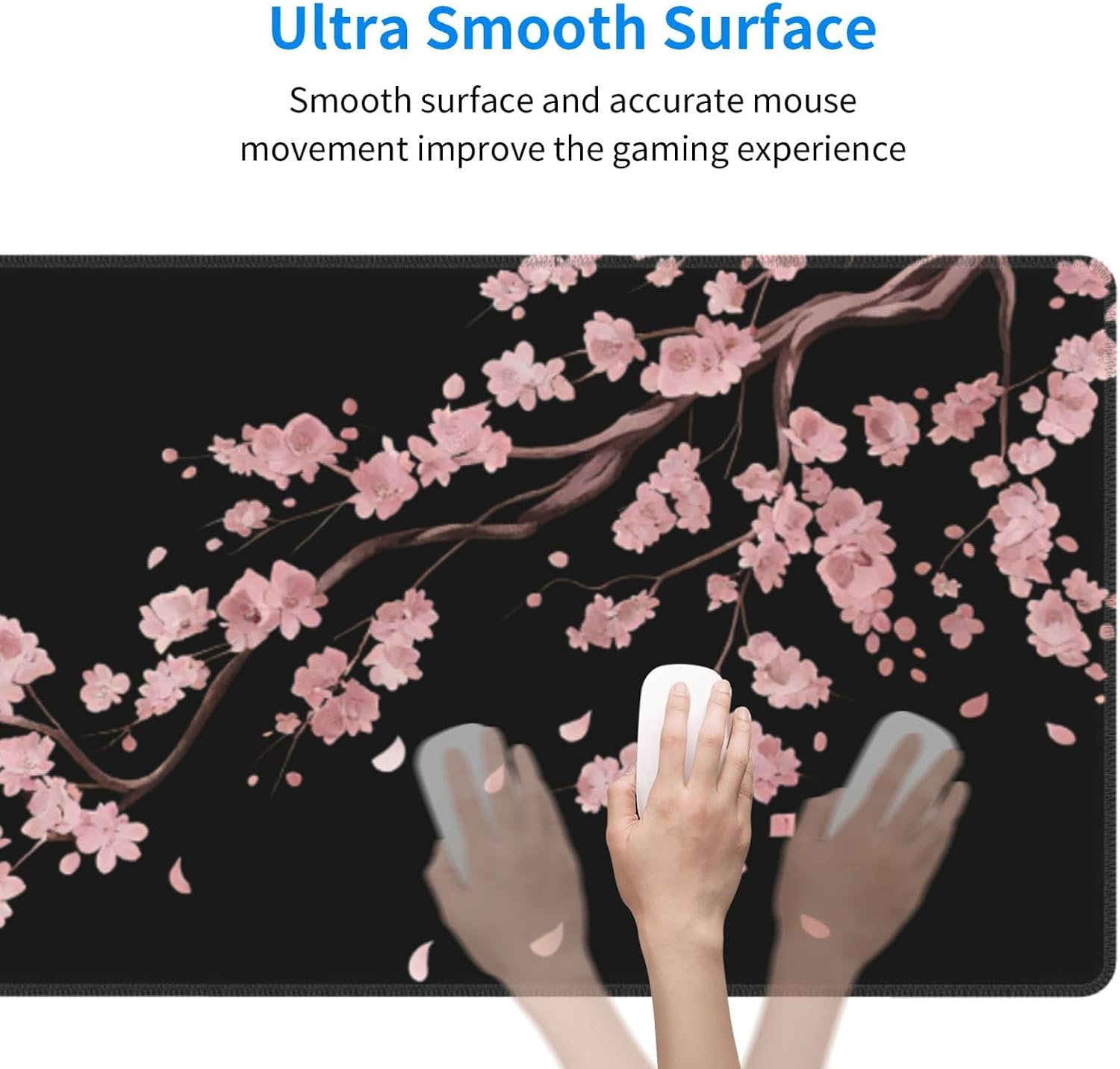 Japanese Cherry Blossom Xl Large Gaming Mouse Pad, Long Extended Full Sakura Mouse Mat for Top Keyboard Table, Cute Big Stitched Waterproof Mousepad Gifts for Women Office, 31.5*11.8 In image 5