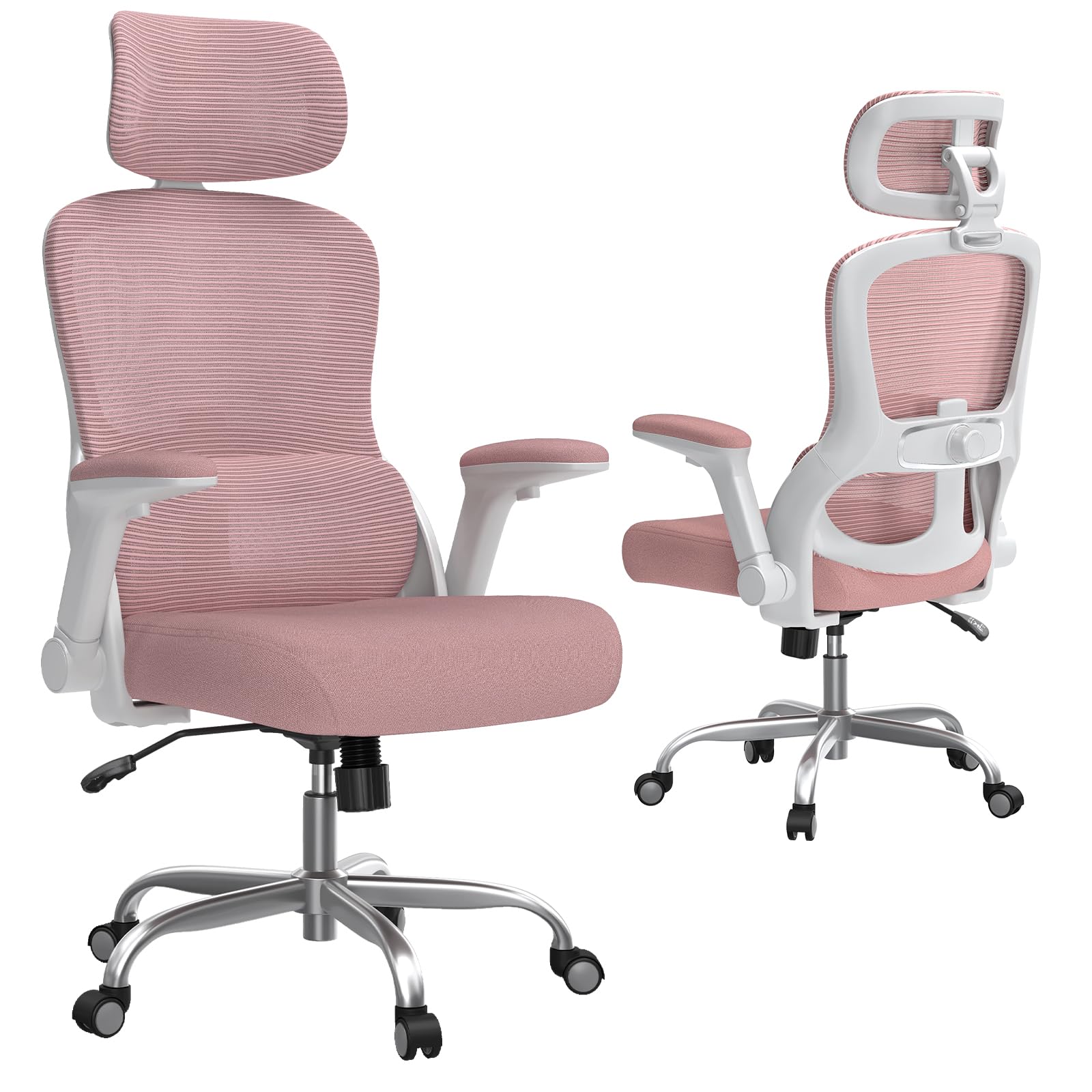 TRALT Ergonomic Office Chair, Desk Chair with Adjustable Headrest, Height-Adjustable Office Chair, Office Chair, Ergonomic Desk Chair, Gaming Chair, 150 kg for Long Time, Rose