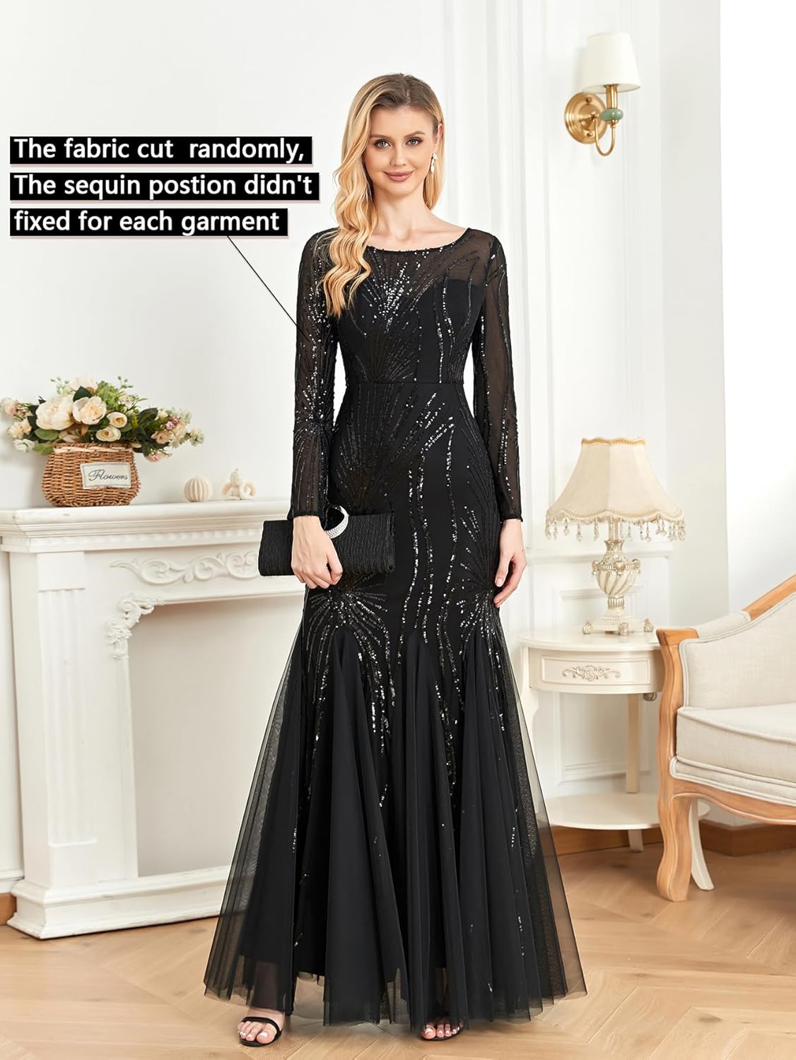 Long Sleeve Sequin Evening Dress Glitter Mermaid Long Gown for Mother of The Bride Or Wedding Guest - Image 7