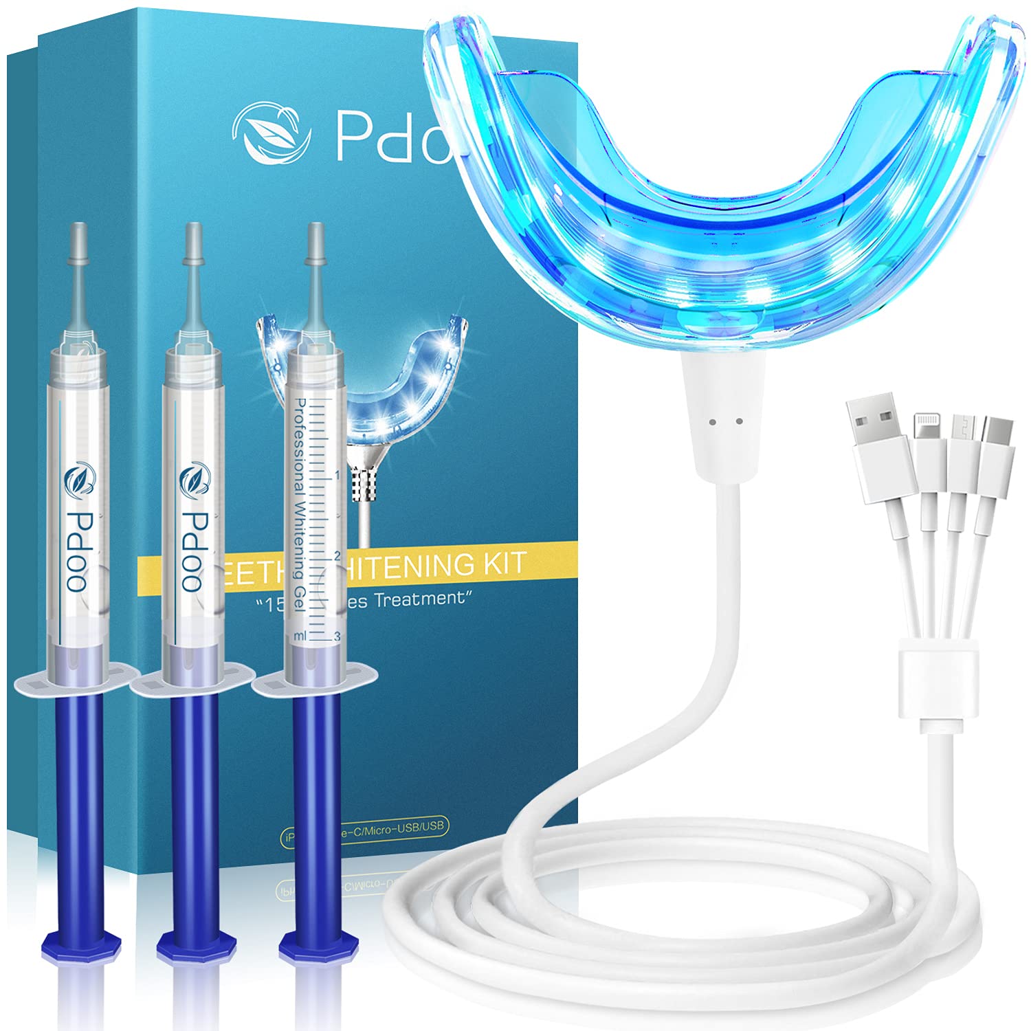 Teeth Whitening Gel Kit with 16 Powerful LED Lights, 3 Pcs Non-Sensitive Whitening Pen, Teeth Whitener at Home, Pain Free and Enamel Safe, Up to 1-9 Shades Whiter in 1-2 Weeks,2-3X Faster Than Strips : Beauty & Personal Care