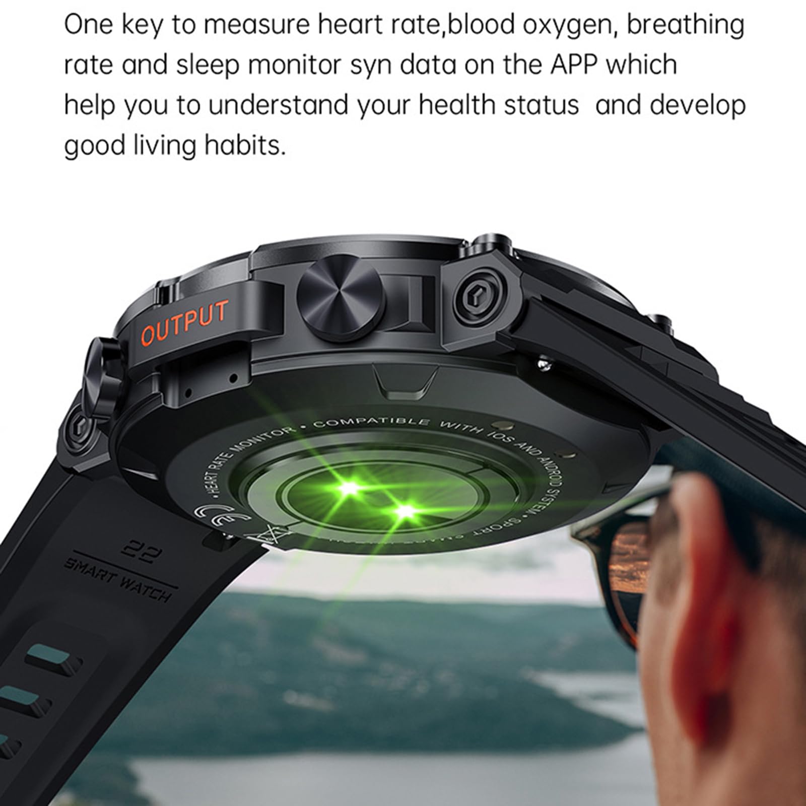 Inteligentny zegarek dla mężczyzn Połączenie Bluetooth IP67 Wodoodporny zegarek do fitnessu z czujnikiem tętna, odkryty wojskowy sport Kalorie Krokomierz Smartwatch dla iOS Android