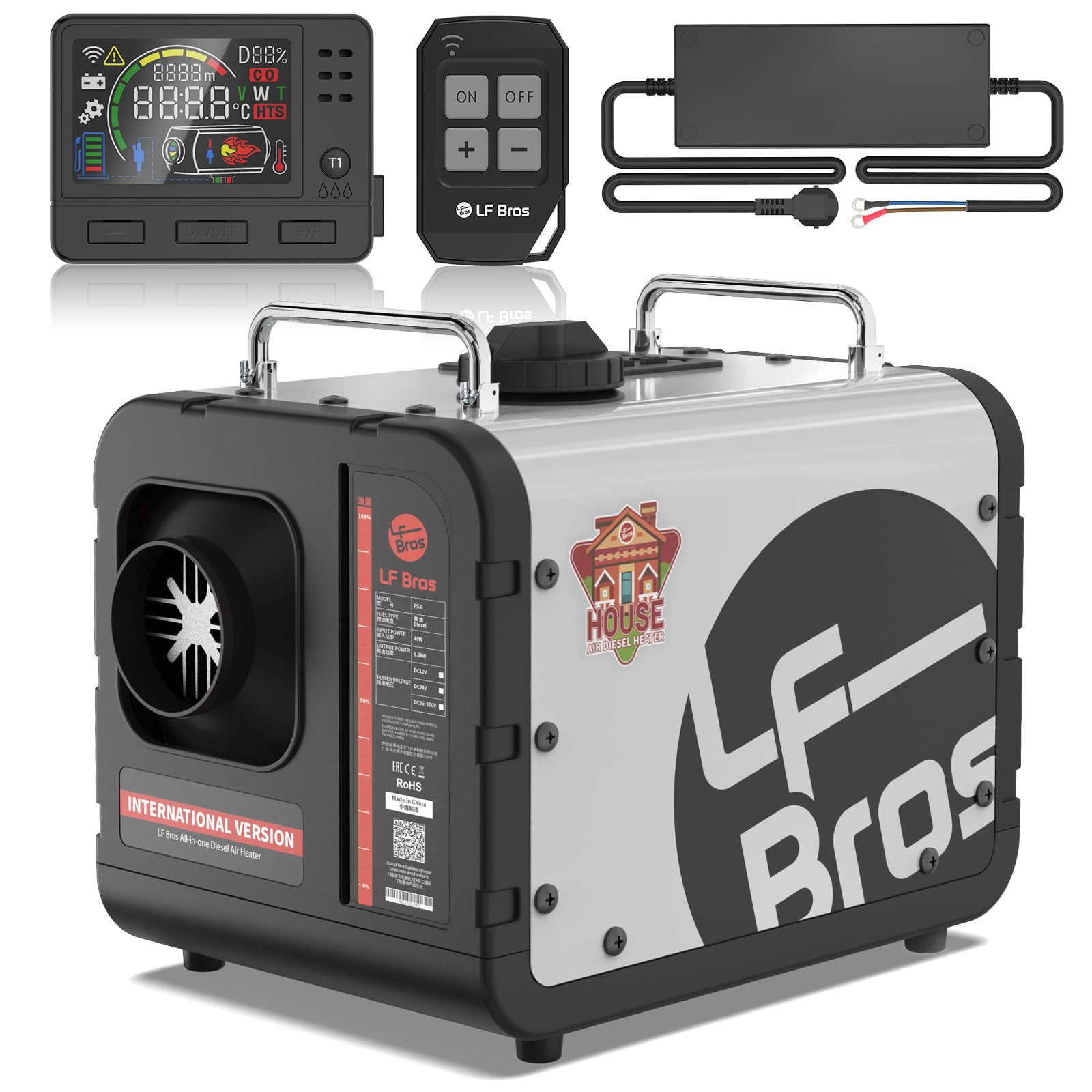 LF Bros110V/12/24V 5KW Diesel Heater, All-in-One 5L Air Diesel Parking Space Heater with Stylish Design, Come with Remote Control and LCD Screen, Suitable for Home Shop Garage Camper