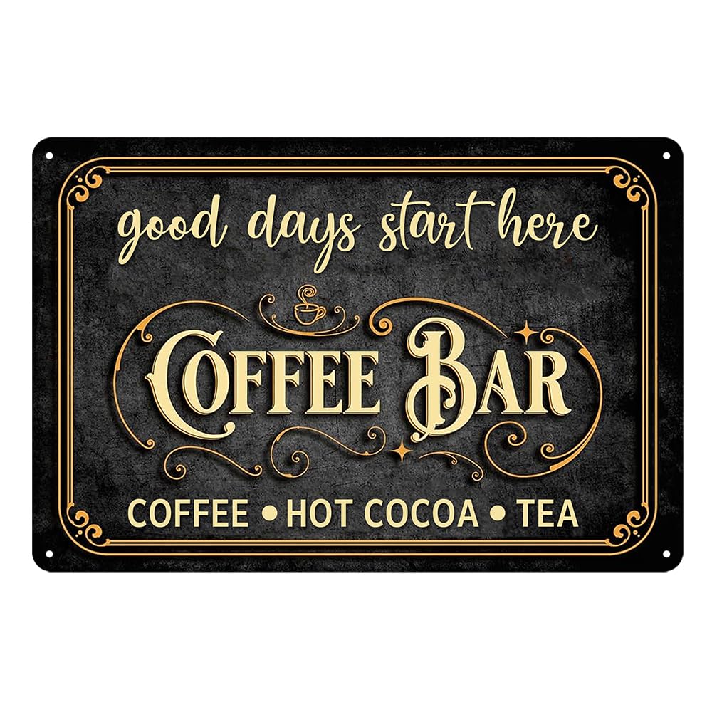 Preeklen Tin Sign 019 Coffee Tin Sign Good Days Start Here Coffee Hot Cocoa Tea Bar Coffee Bar Accessories Coffee Signs For Coffee Station Coffee Bar Decorative 8X12 Inch
