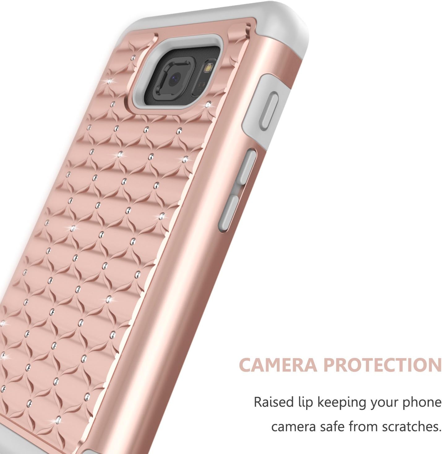 Galaxy S7 Active Case, Jeylly [Diamond Star] Hybrid Rubber Plastic Shock Absorbing Studded Rhinestone Crystal Bling Armor Defender Rugged Case Cover for Galaxy S7 Active SM-G890 G891 - Rose Gold