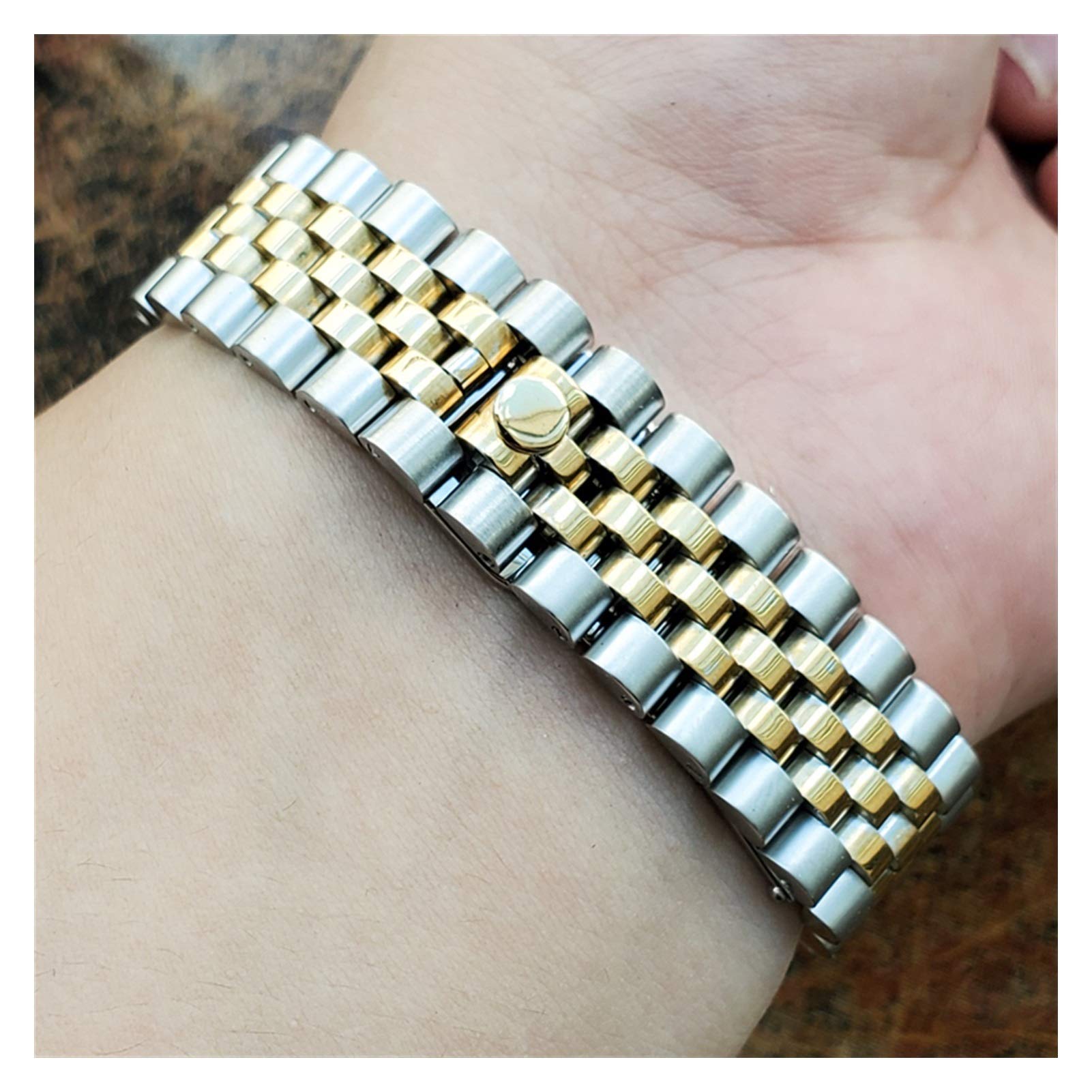 Pasek do zegarka ze stali nierdzewnej Pasek 20 mm Męskie metalowe paski do zegarków Zakrzywiony koniec zilver Moda damska Solidne ogniwa Akcesoria do bransoletek (środkowy goud 20 mm)