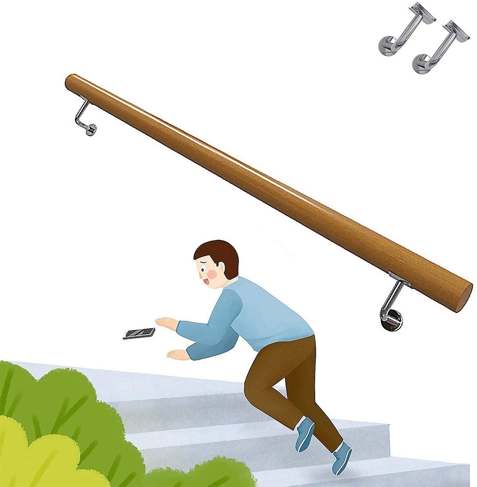 Mains courantes d'escalier antidérapantes en pin kit complet pour barre de support murale