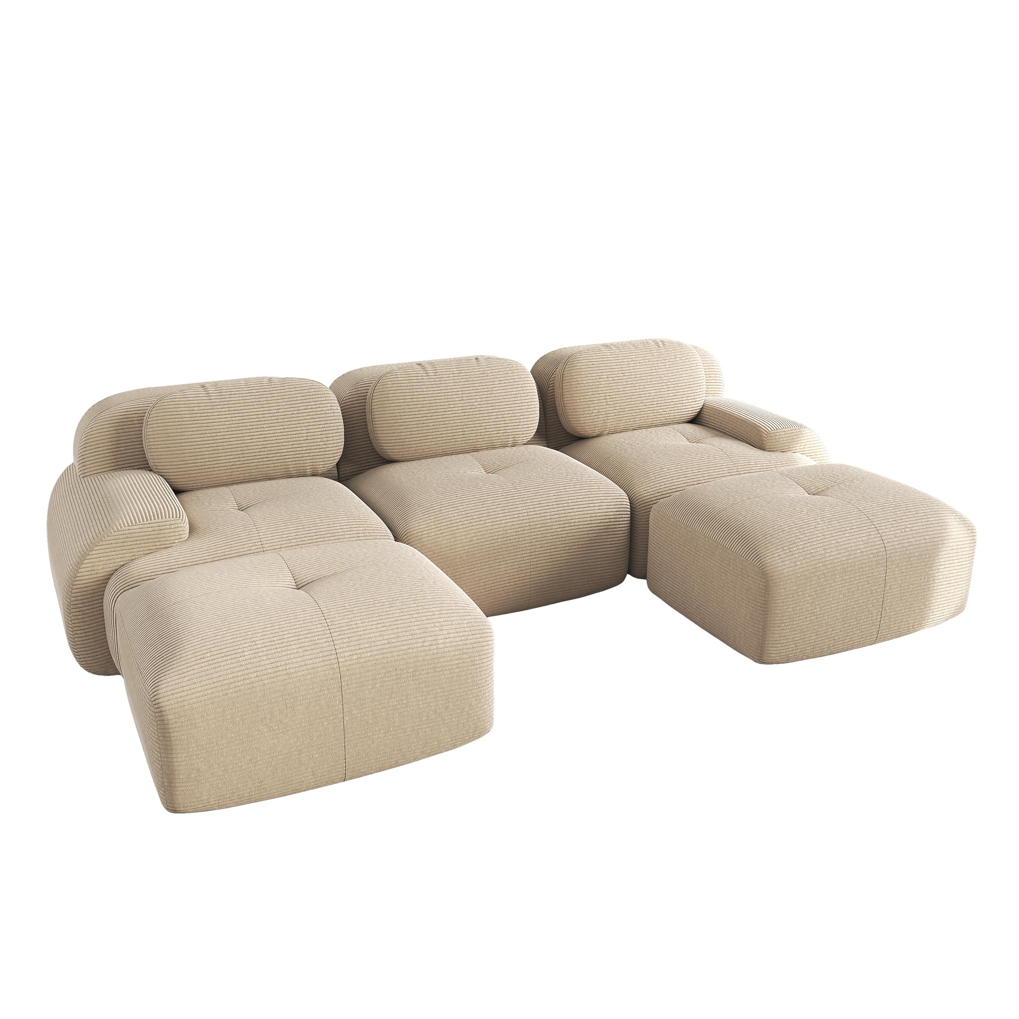 Sofá modular en U de pana sin montaje beige para salón y oficina