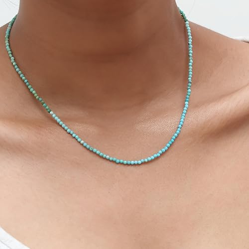 Miniatura 5 de Gempires Genuine Turquoise Beads Choker Necklace for Women, Native American Beaded Necklace, Healing Stone Necklace, 2.4-2.5 mm Faceted Beads With