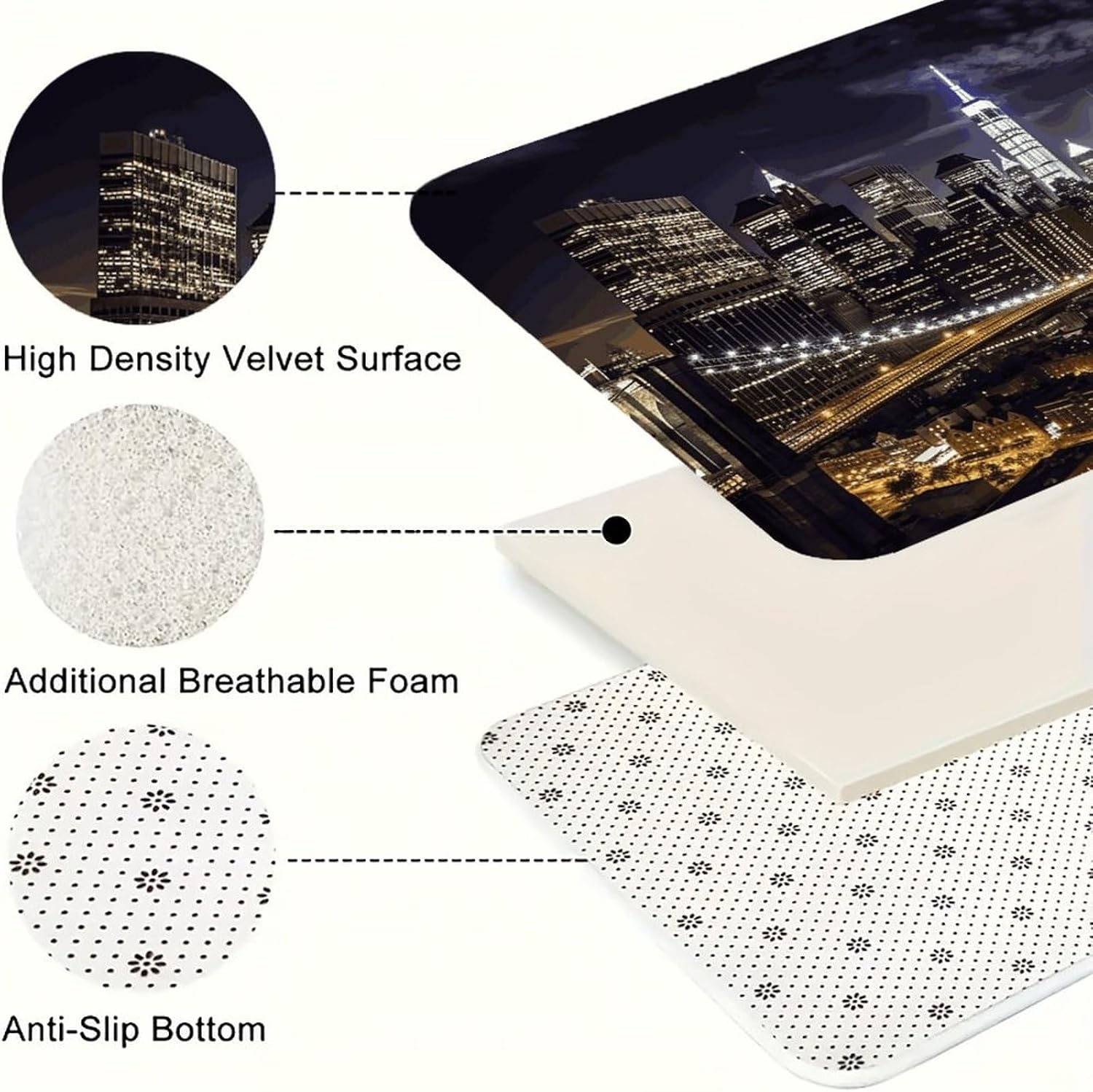 New York Night Kitchen Mats for Floor 3 Pcs Kitchen Rugs