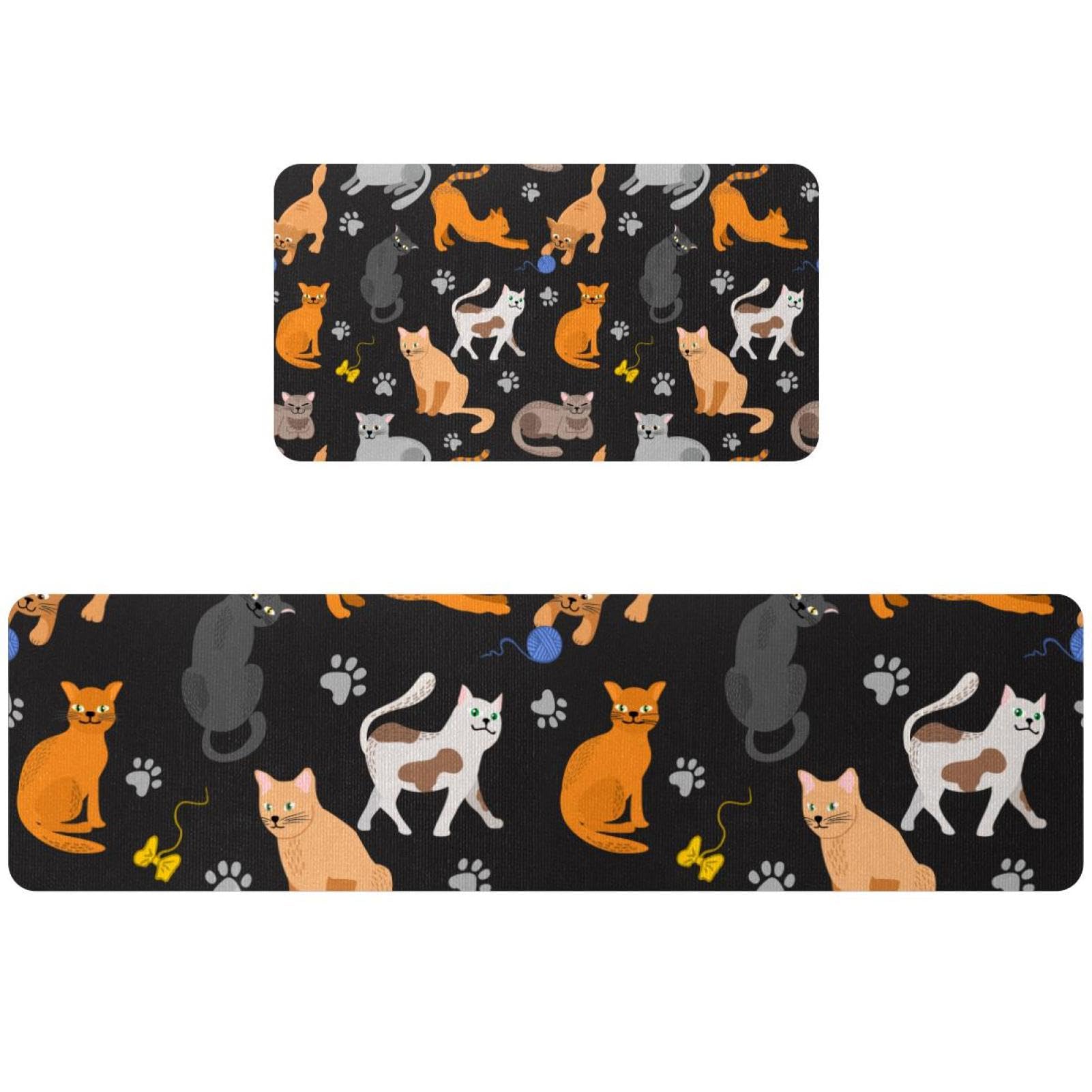 Tapis de cuisine lavable et antidérapant lot de 2 motif chat mignon
