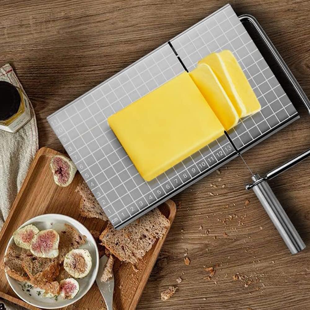 Stainless Steel Multipurpose Cheese Slicer with 5 Replaceable Cutting Line, 304 Stainless Steel Board with Measuring Grids, Easy to Clean Dishwhaser Safe Cheese Slicer, Kitchen Helper for Women