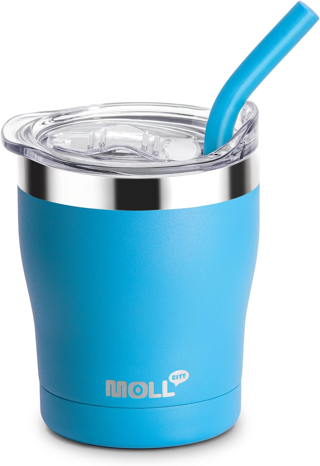 Kids Cup with Straws and Lids- 9 oz Stainless Steel Double Wall Insulated Tumbler for Kids Spill Proof Smoothie Cup, BPA Free(Sky Blue)