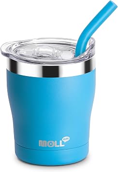 Kids Cup with Straws and Lids- 9 oz Stainless Steel Double Wall Insulated Tumbler for Kids Spill Proof Smoothie Cup, BPA FreeSky Blue