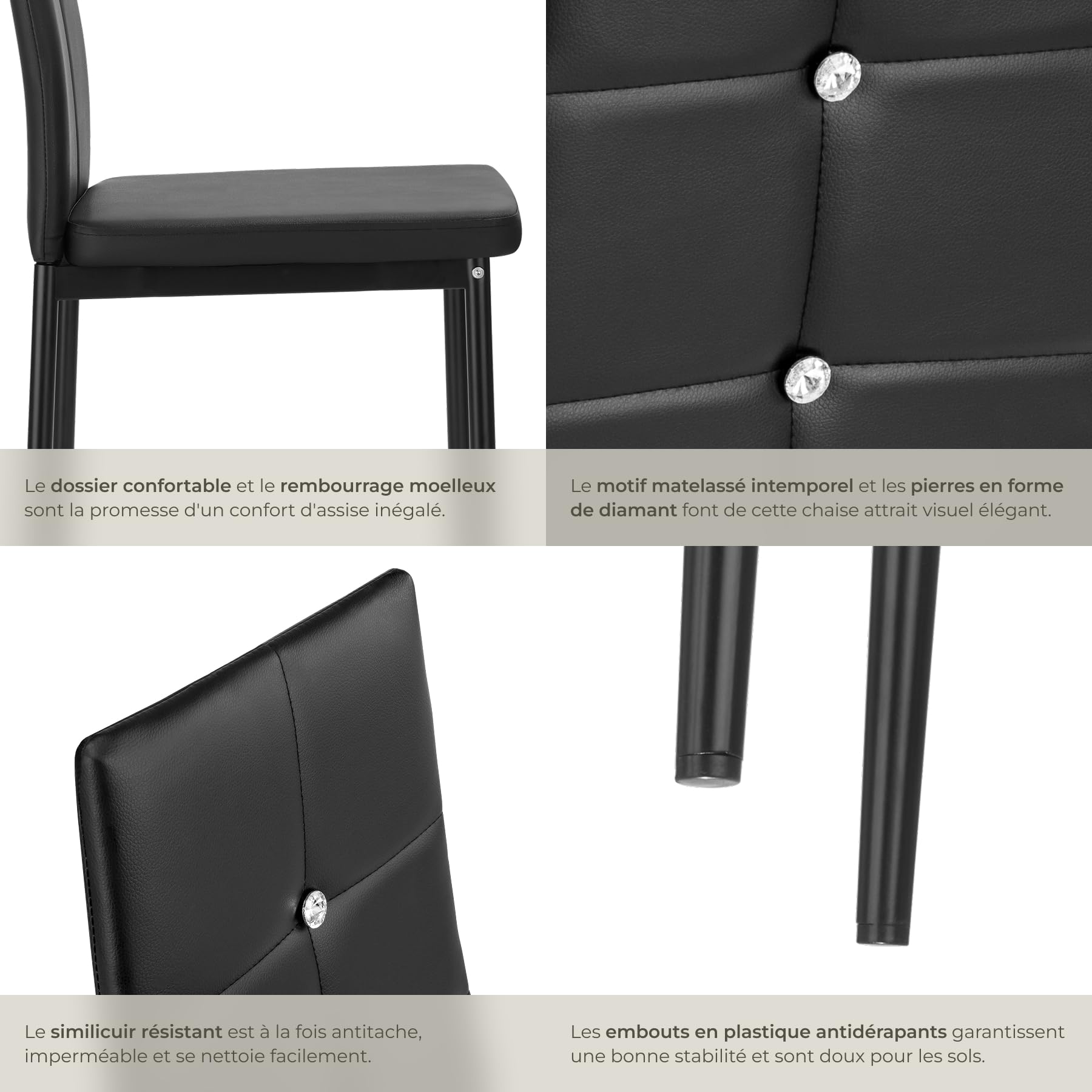 tectake® Lot de 6 Chaises de Salle à Manger Moderne Chaise Ergonomique Rembourrée Confortable Chaise Design en Cuir synthétique Meuble Salon avec Pieds en Acier pour Salon, Coiffeuse, Chambre