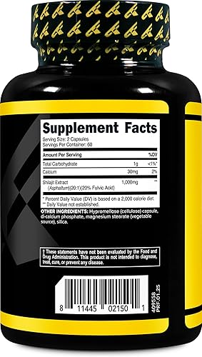 Vista 4 de Primaforce Shilajit 120 cápsulas (1000 mg) - con ácido fúlvico natural, 60 porciones