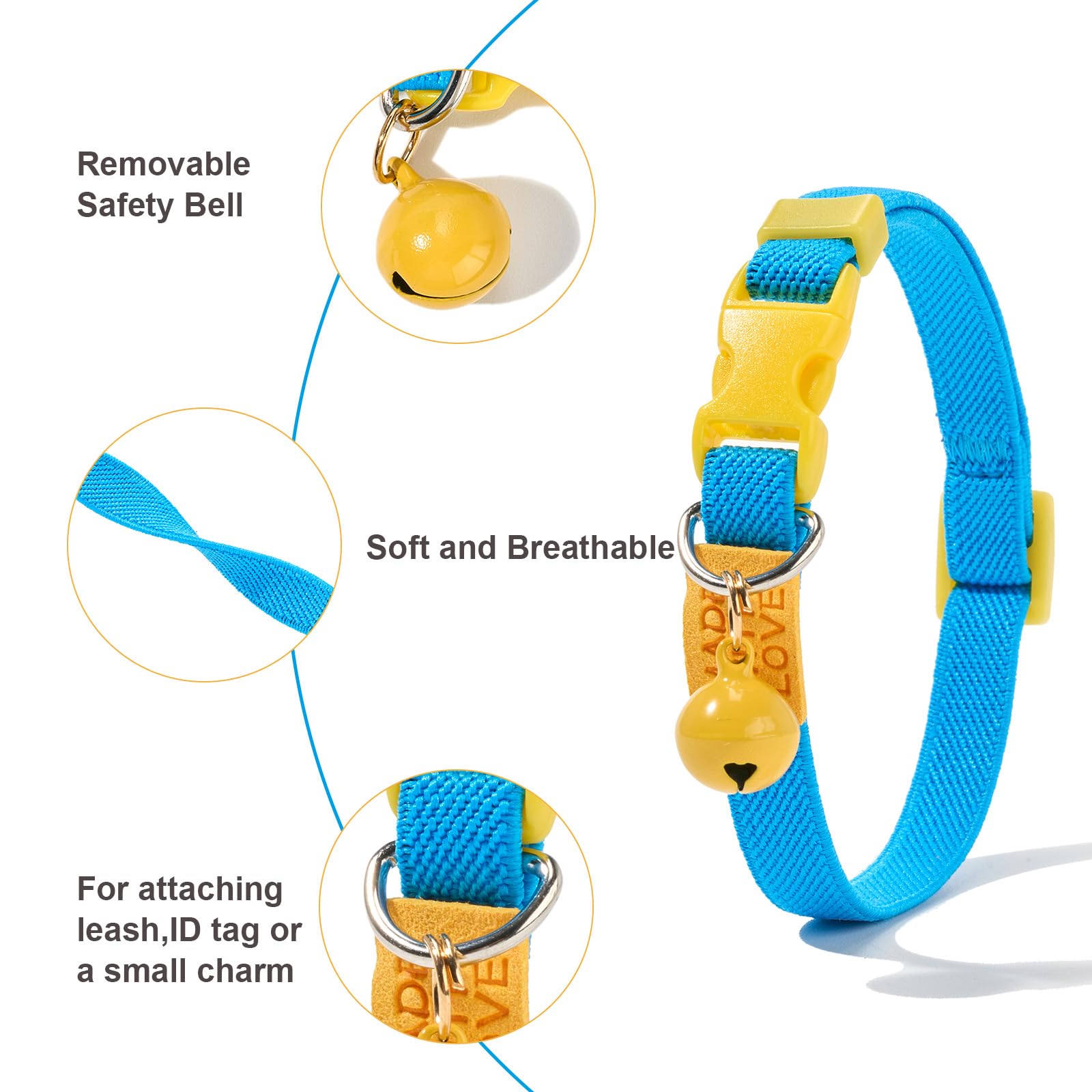 Petiry 2-Pack Elastic Cat Collars with Bell,Non-Breakaway, Quick-Release Buckle Design, Colorful Blue & Teal for Kittens Cats - Image 3