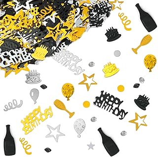OSDUE Happy Birthday Confetti Birthday Decoration, Black Gold Confetti for Birthday, Anniversary Party Supplies Decoration, Table Decoration, Birthday, Confetti Confetti Decoration Birthday, Black